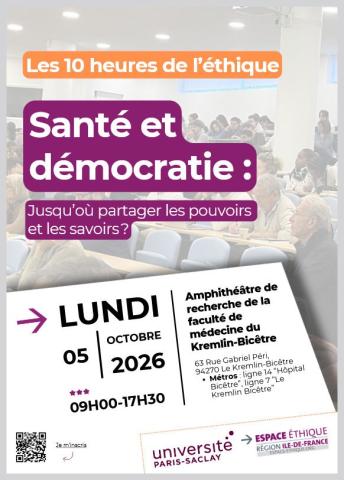 Rentrée pour le master éthique, science et société : Les 10 heures de l’éthique "Santé et démocratie : Jusqu’où partager les pouvoirs et les savoirs ?